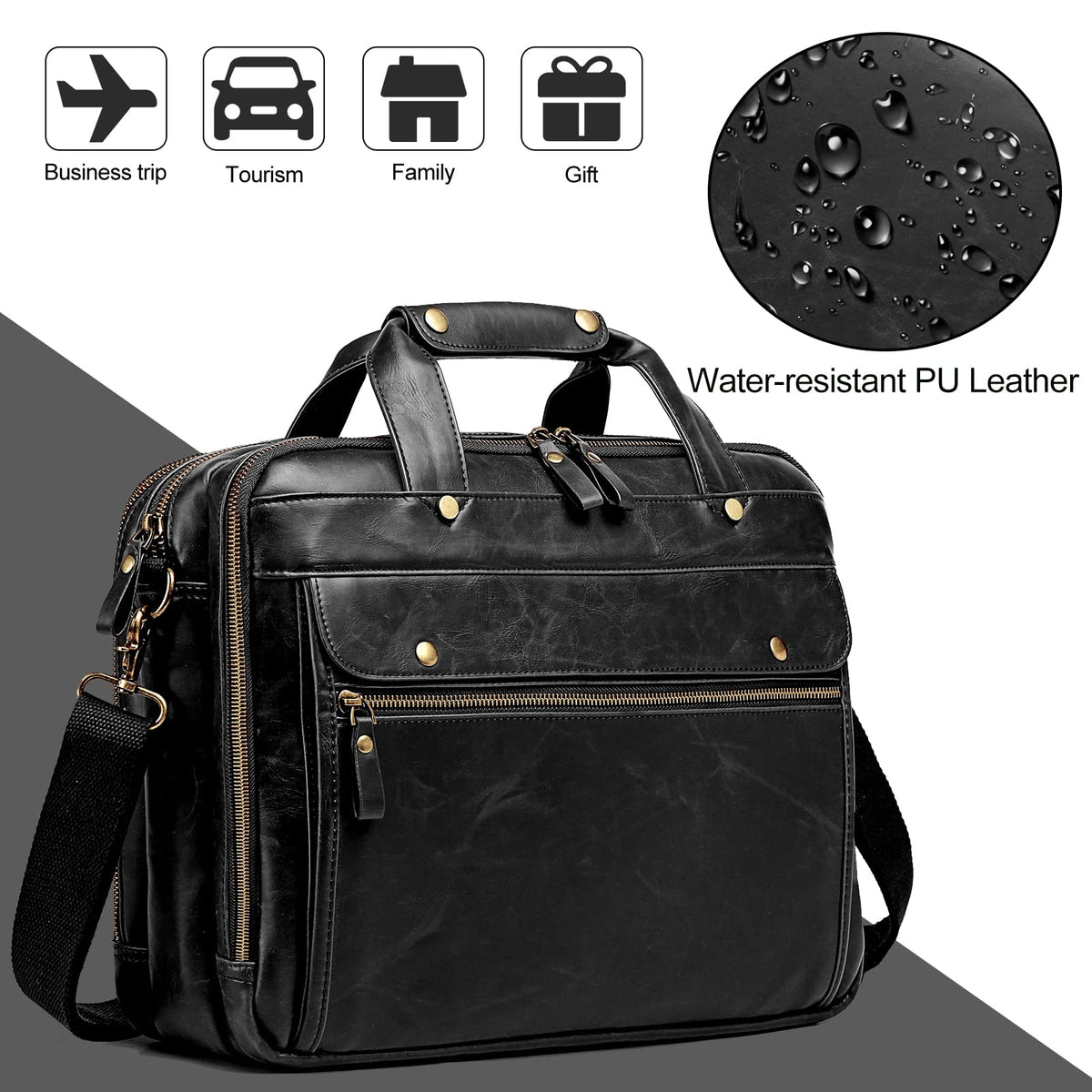 Black Leather 15.6 Inch Laptop Messenger Bag U2921
