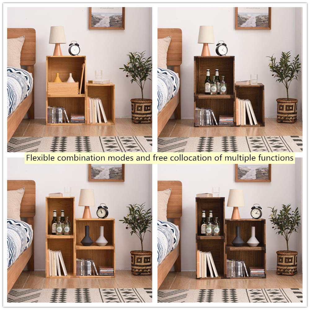 Brown Stackable Wood Storage Cube with Handles O96545