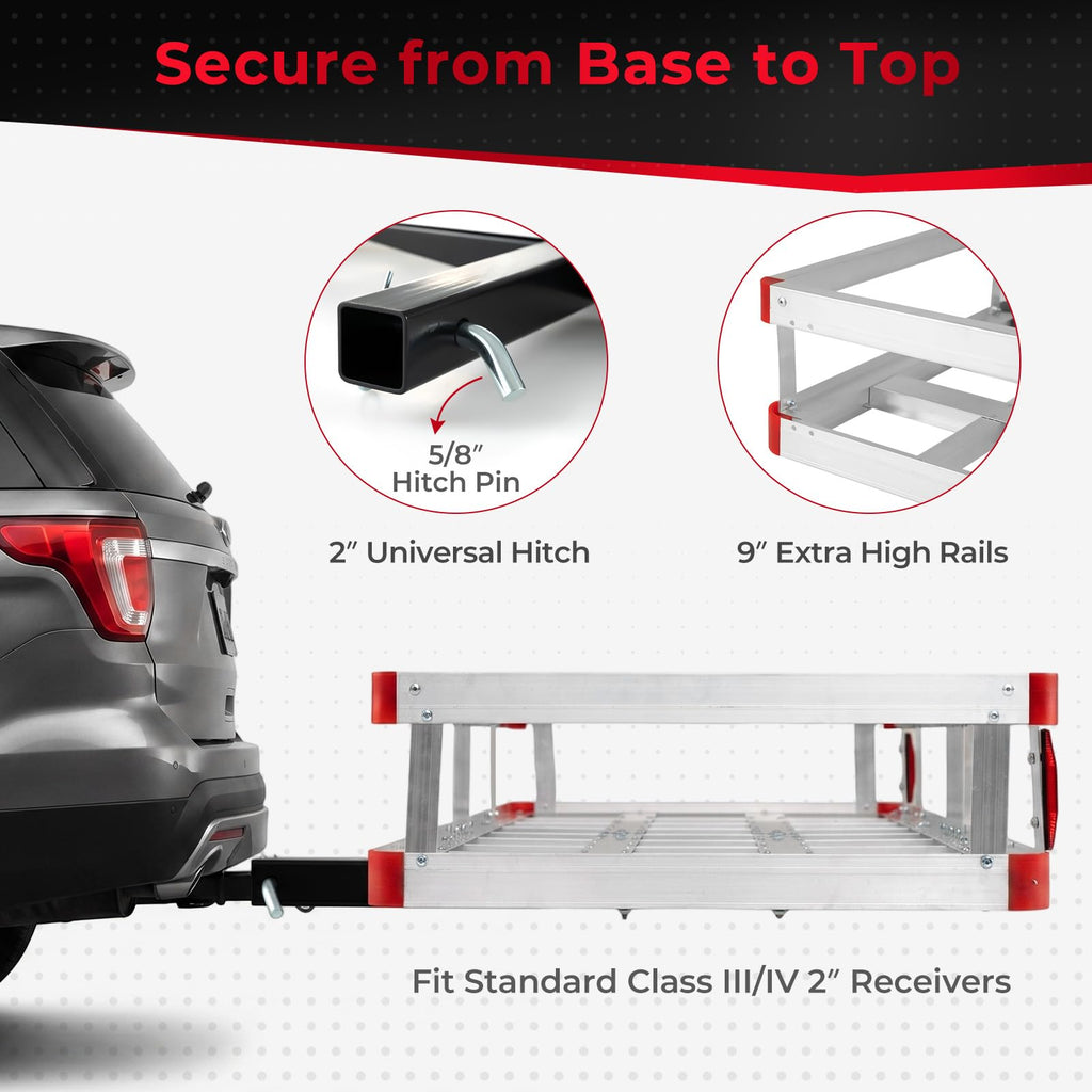 Aluminum Hitch Mount Cargo Carrier with 9" Side Rails, 500 lbs Capacity B996