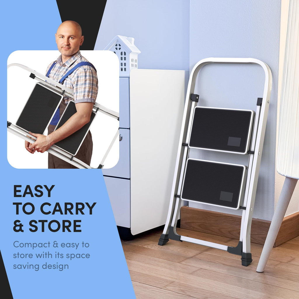 2-Step Folding Steel Ladder with Anti-Slip Platform Y48592