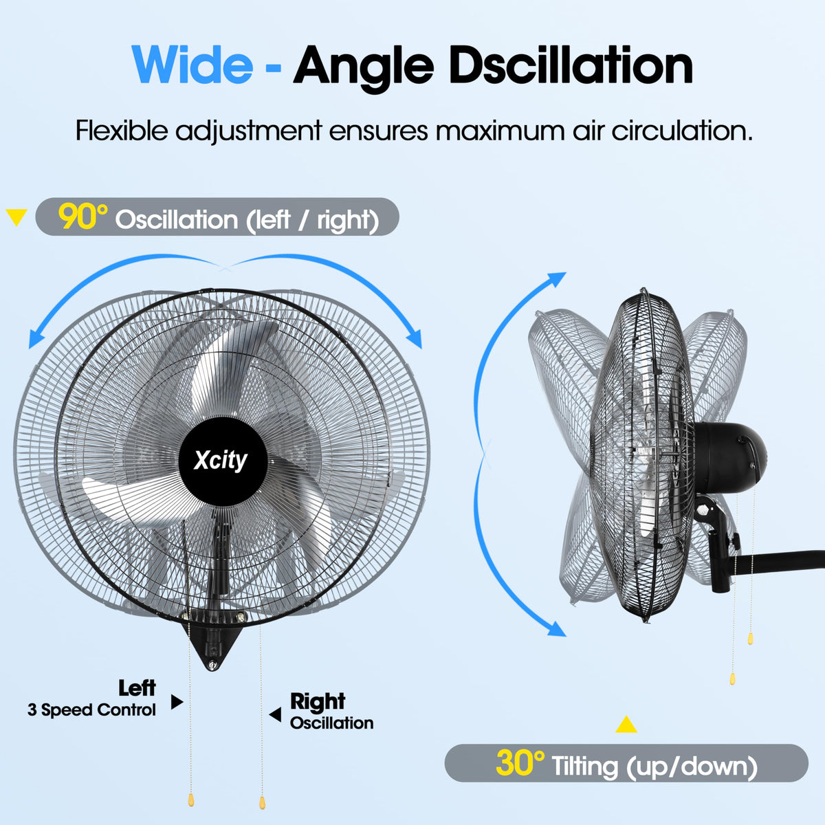 20 inch Industrial Wall Mounted Oscillating Fan, 3-Speed, 5500 CFM, Black G1914