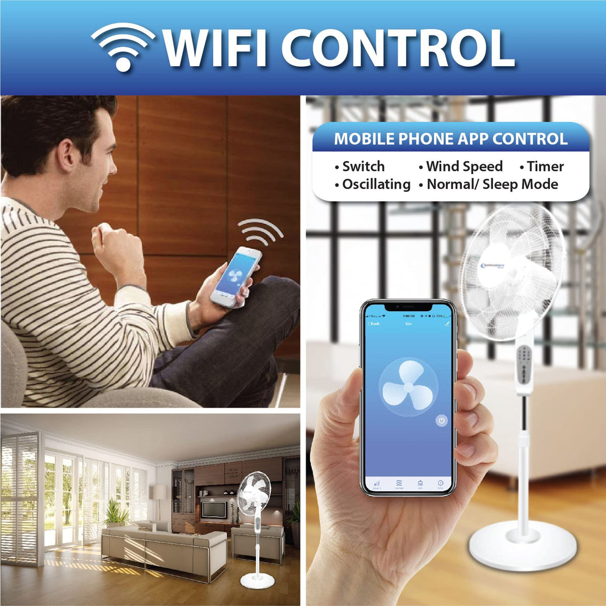 16” WIFI Enabled Oscillating Pedestal Fan Z348878