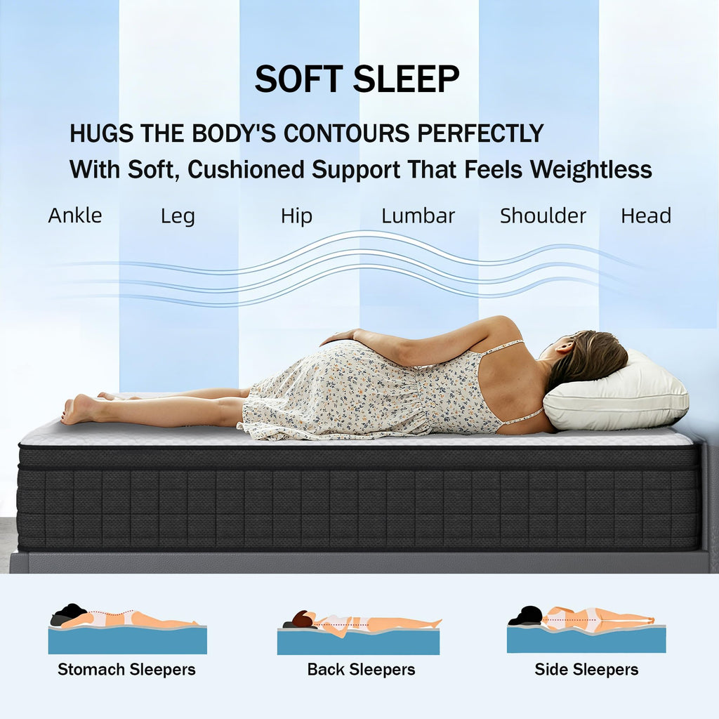 Queen 12 Inch Memory Foam Hybrid Pocket Spring Medium Firm Mattress Y877