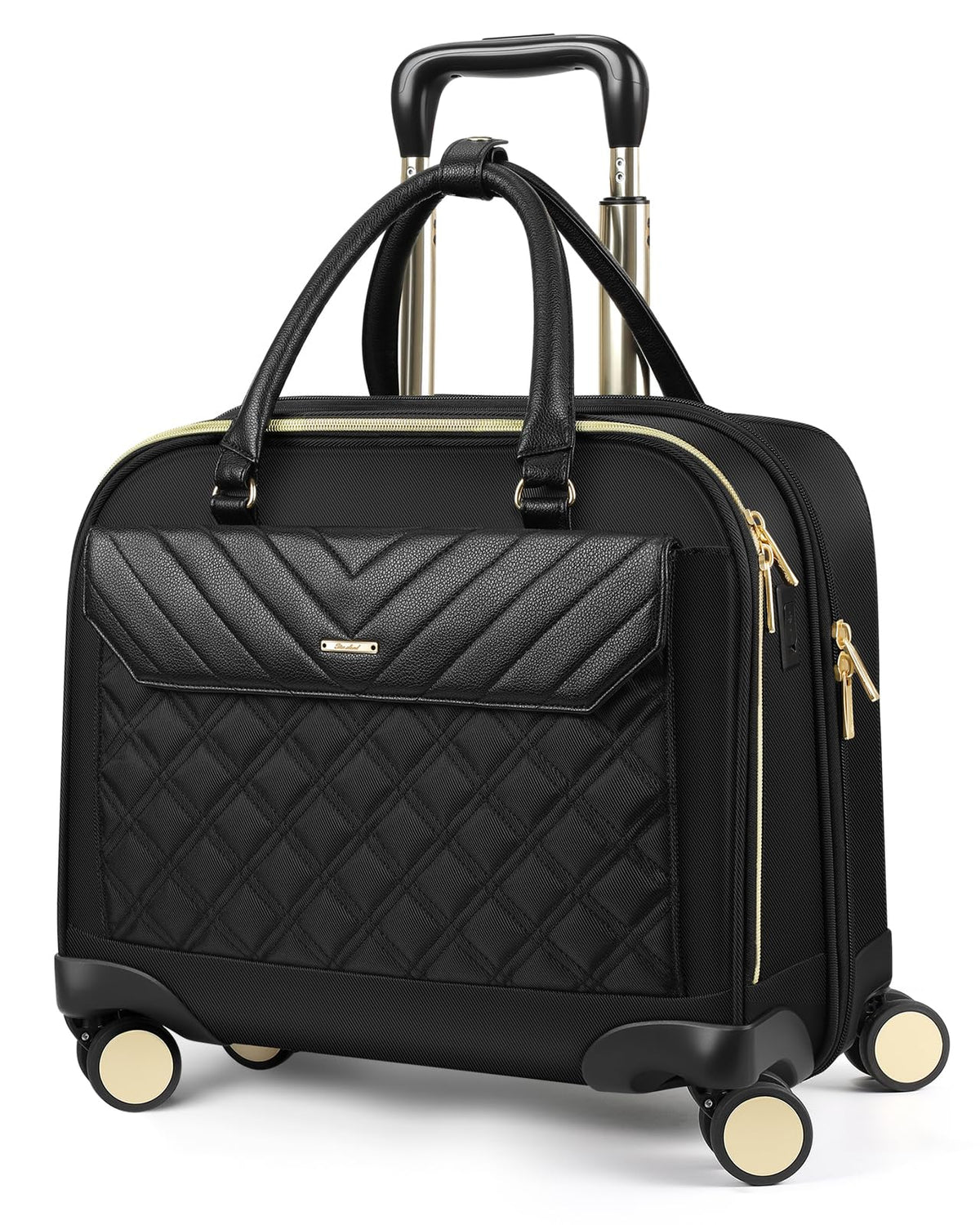 Rolling Laptop Bag for Women, 45L Wheeled Briefcase with USB Type-C Ports, Black Gold A528