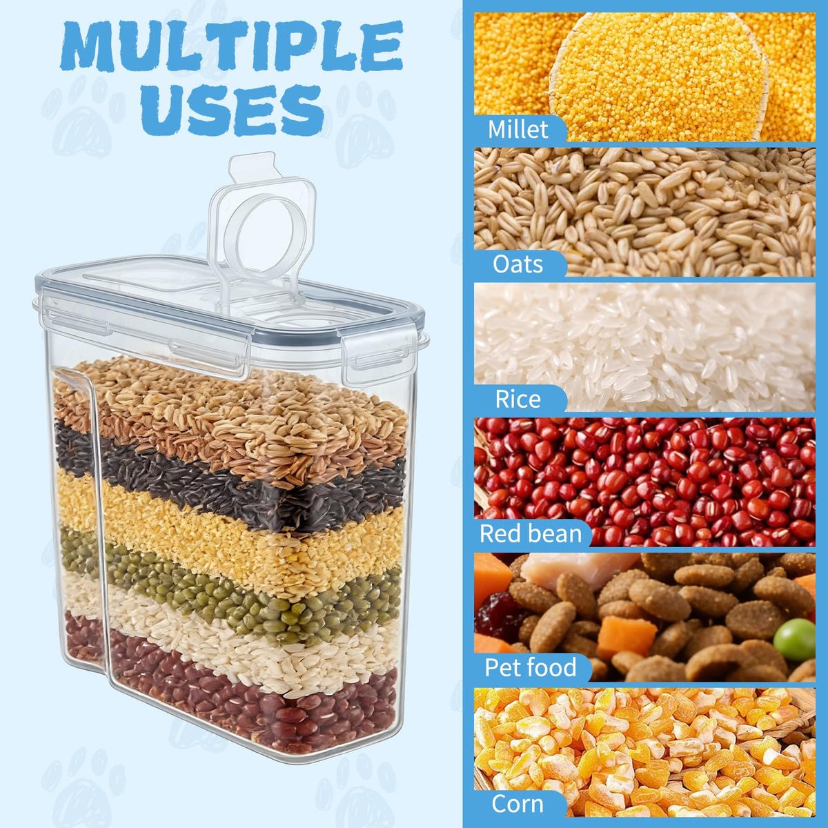2 Pack Airtight Pet Food Storage Container with Lid, Scoop and Measuring Cup G856