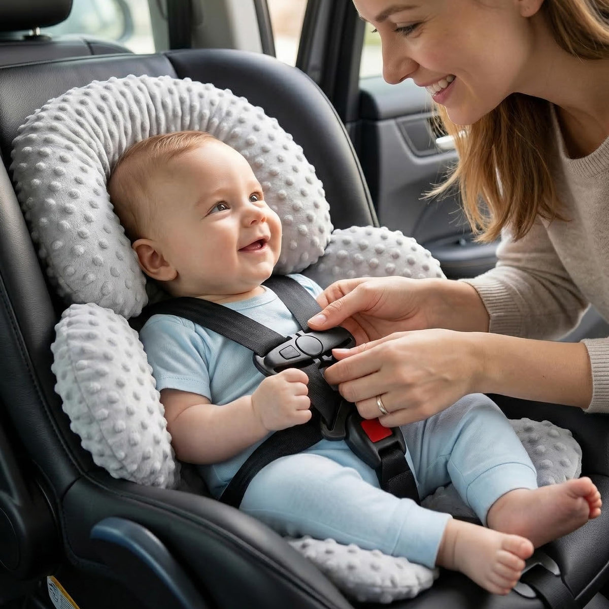 Infant Car Seat Head Neck Body Support, Ultra-Soft Minky Microfiber, 2-in-1 Reversible, Gray H19010