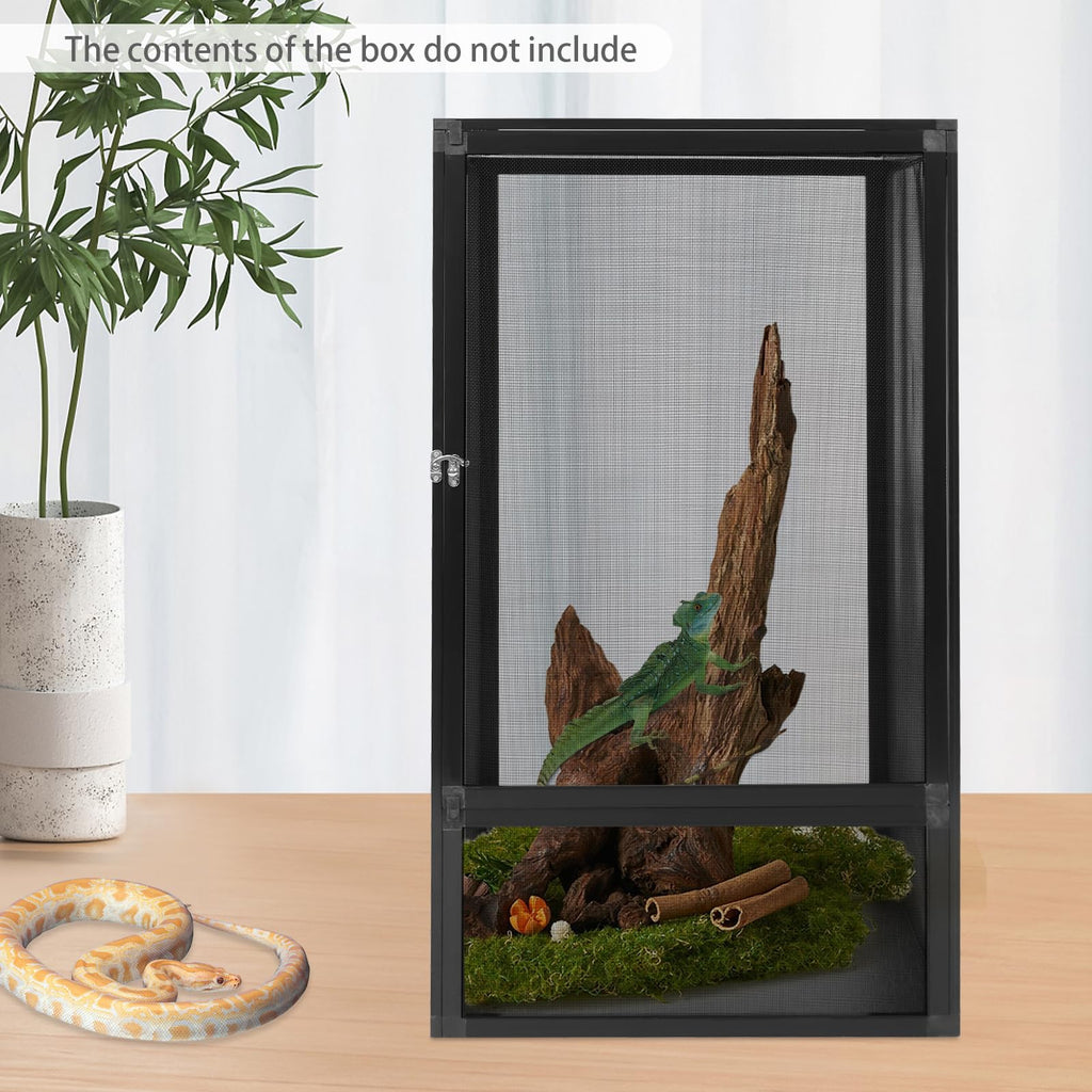 Black Large Aluminum Screen Reptile Terrarium Cage with Locking Latch I4358