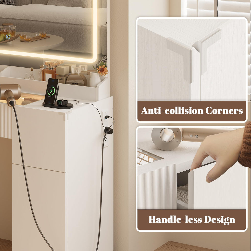 44" Pure White Vanity Desk with Mirror and Lights G973470