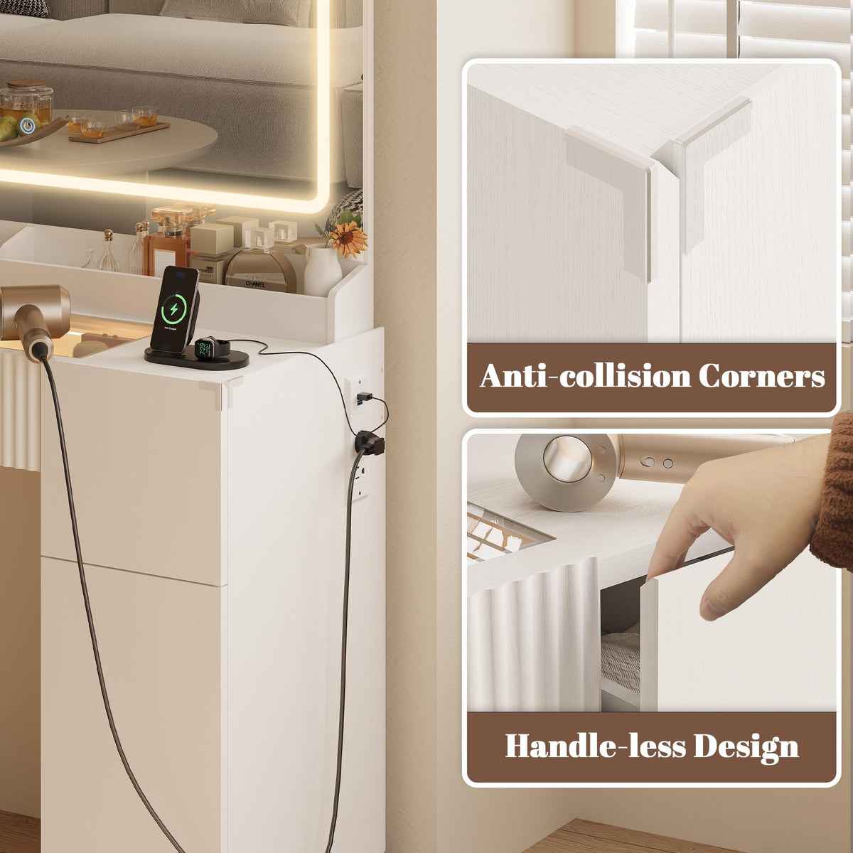 44" Pure White Vanity Desk with Mirror and Lights G973470
