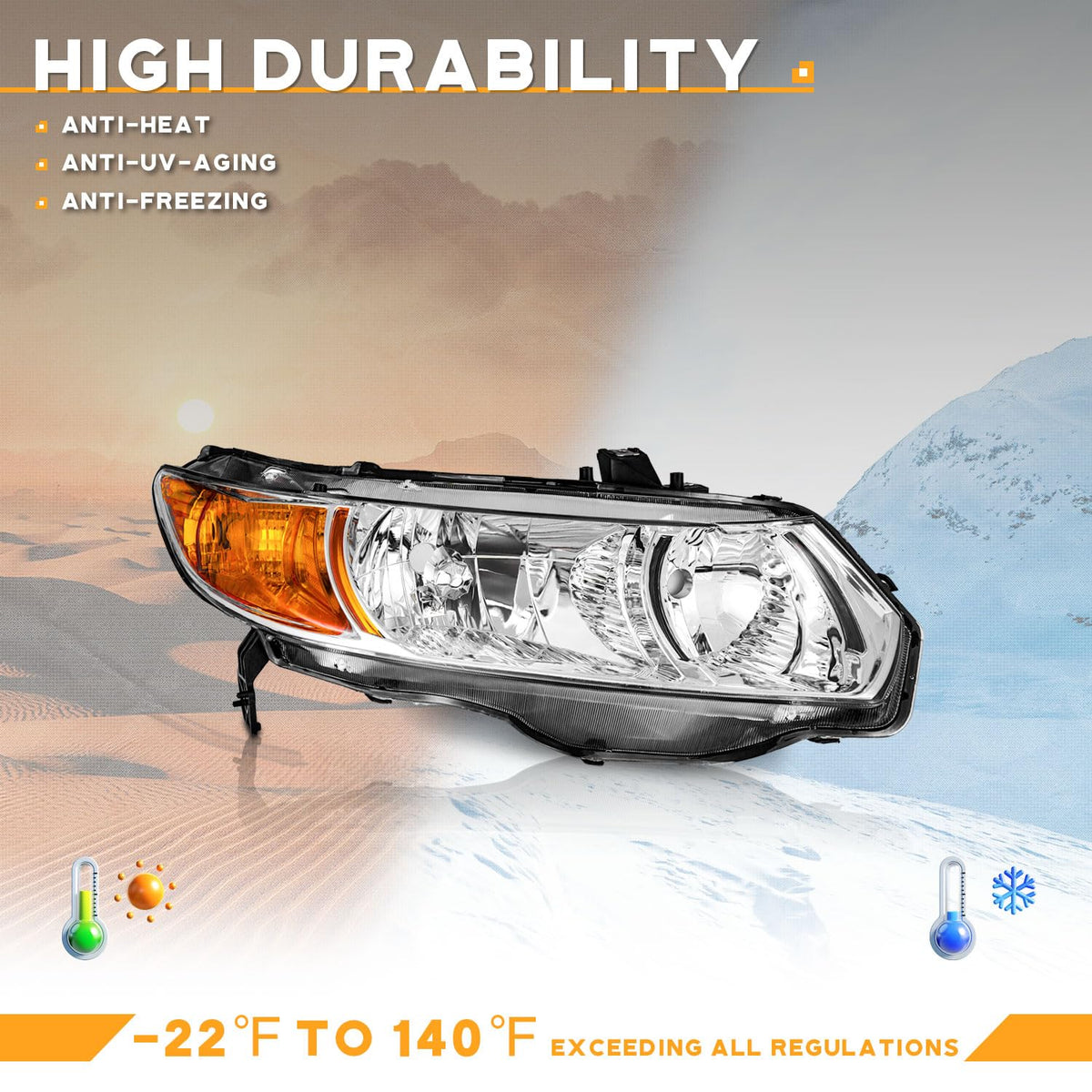 Headlight Assembly Pair Chrome Housing Amber Reflector Z47669