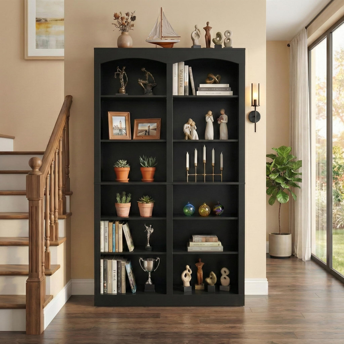 71" Tall Black 12-Tier Wood Bookcase J68131