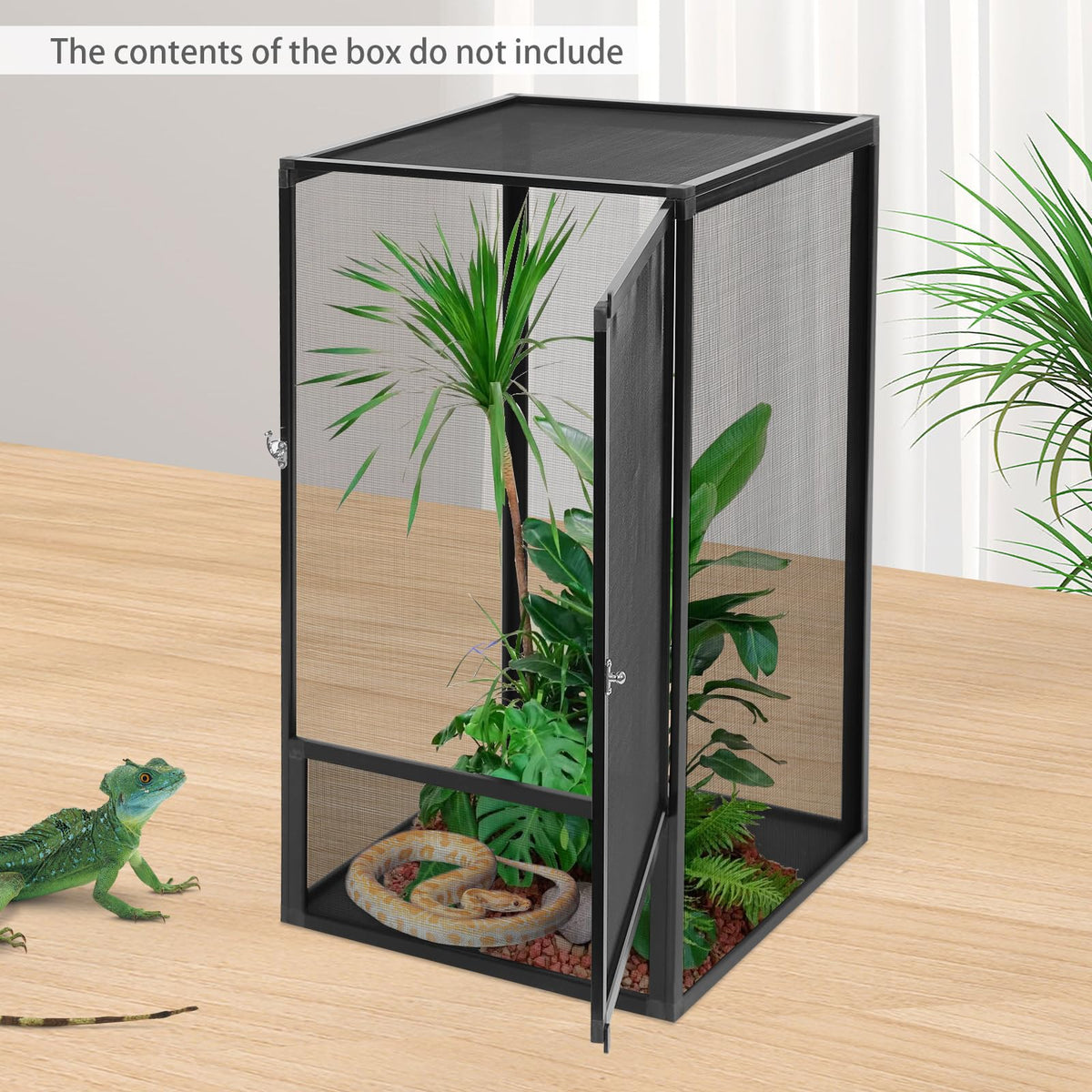 Black Large Aluminum Screen Reptile Terrarium Cage with Locking Latch I4358