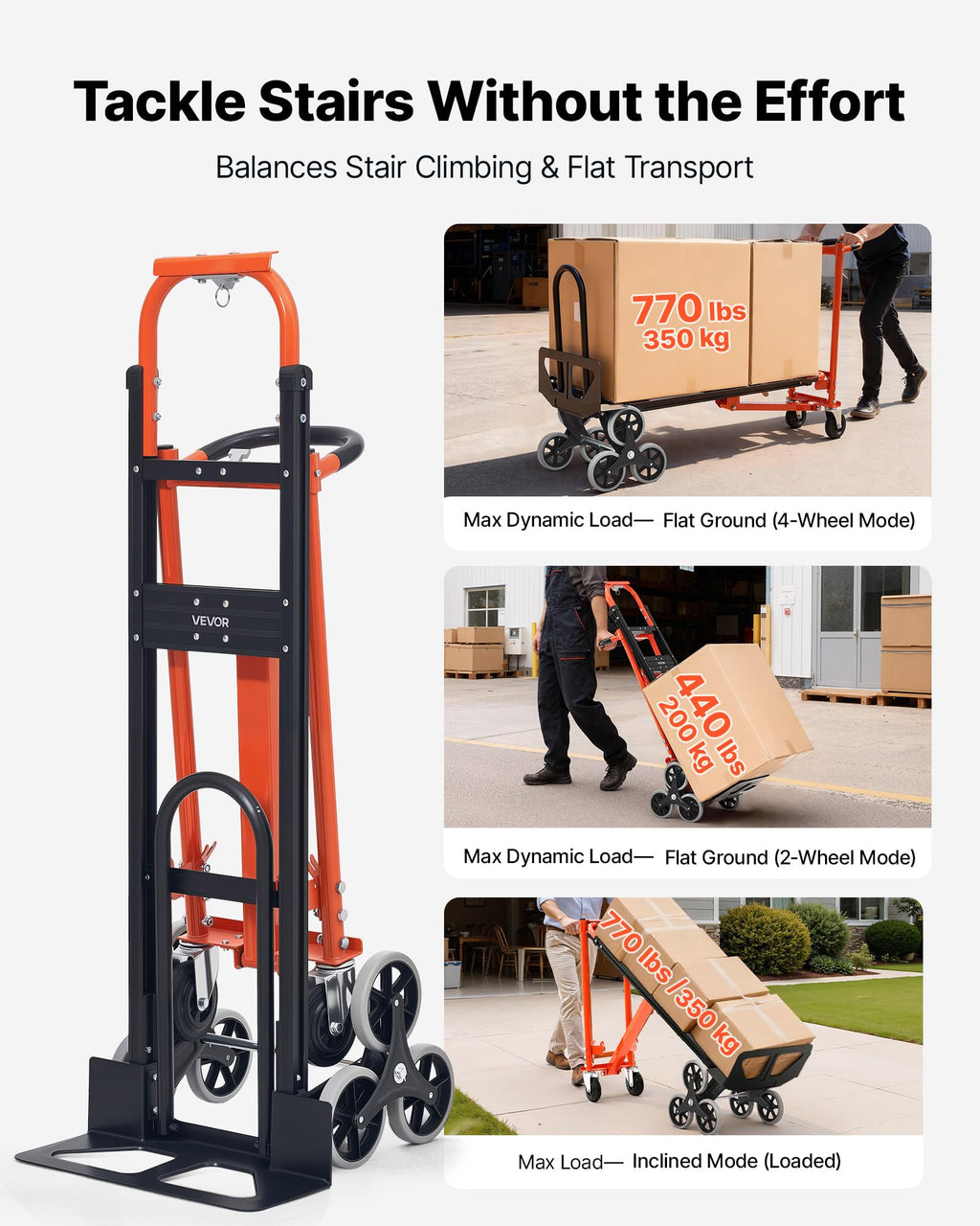 3 in 1 Convertible Stair Climbing Cart 770 lbs Folding Hand Truck Dolly U620996