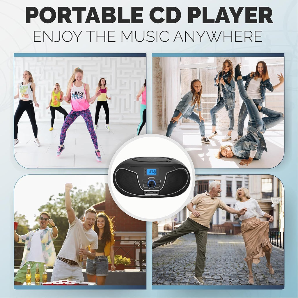 Portable Bluetooth CD Player Boombox with FM Radio H314764