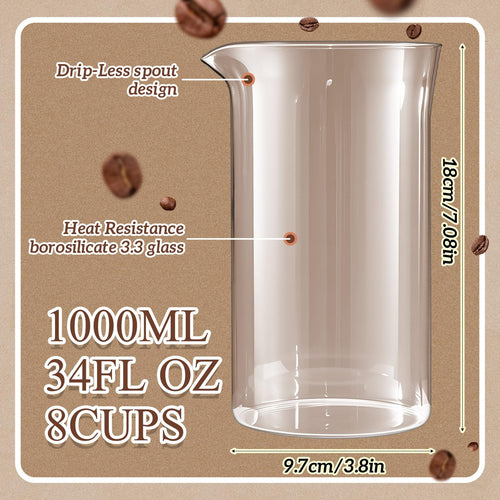 2 Pcs Borosilicate Glass French Press Replacement, 34 oz Q40404