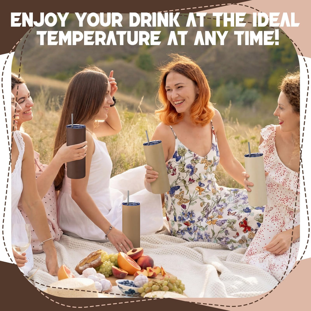 8 Pcs 20oz Insulated Stainless Steel Tumbler with Lid and Straw R90897