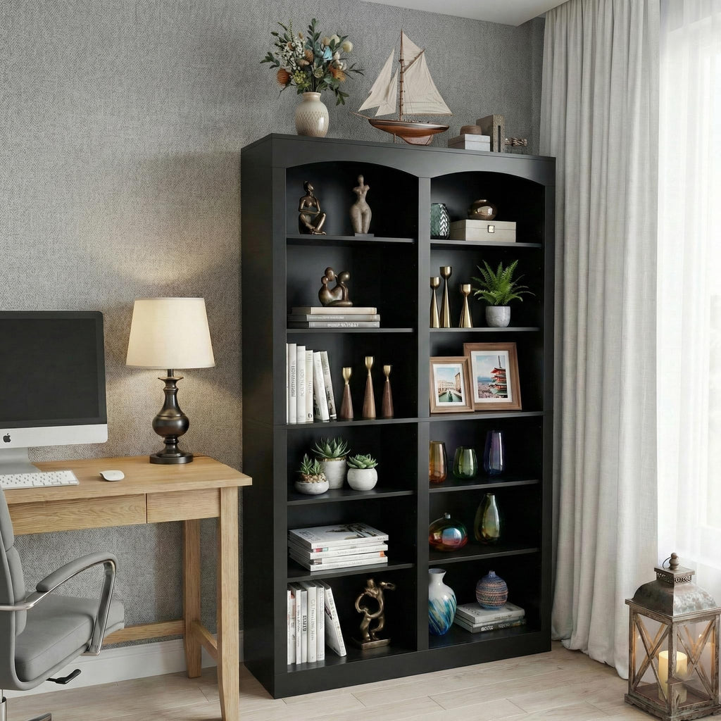 71" Tall Black 12-Tier Wood Bookcase J68131