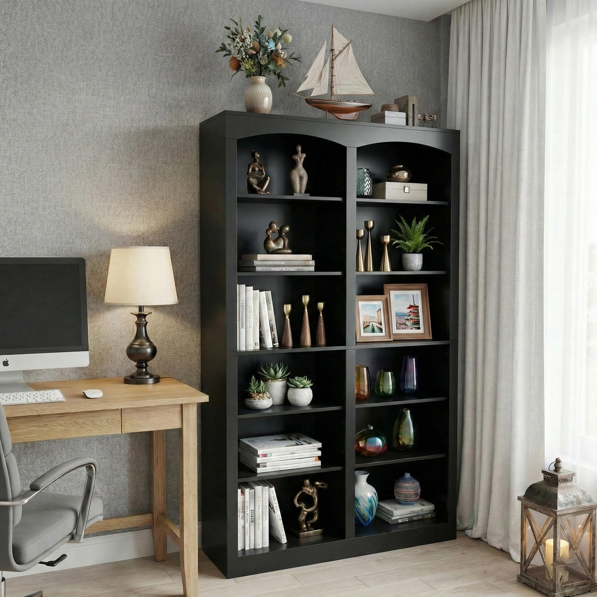 71" Tall Black 12-Tier Wood Bookcase J68131
