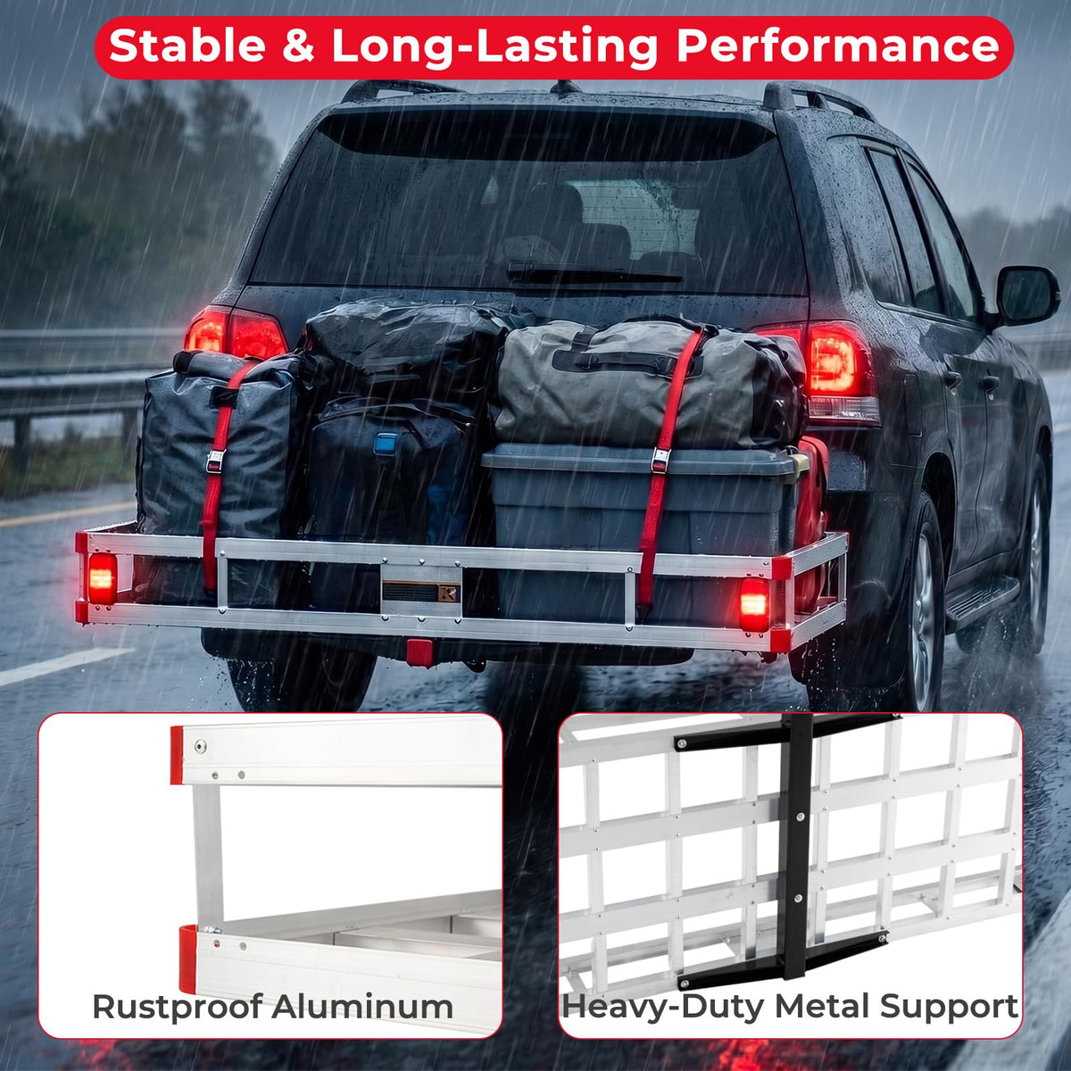 Aluminum Hitch Mount Cargo Carrier with 9" Side Rails, 500 lbs Capacity B996