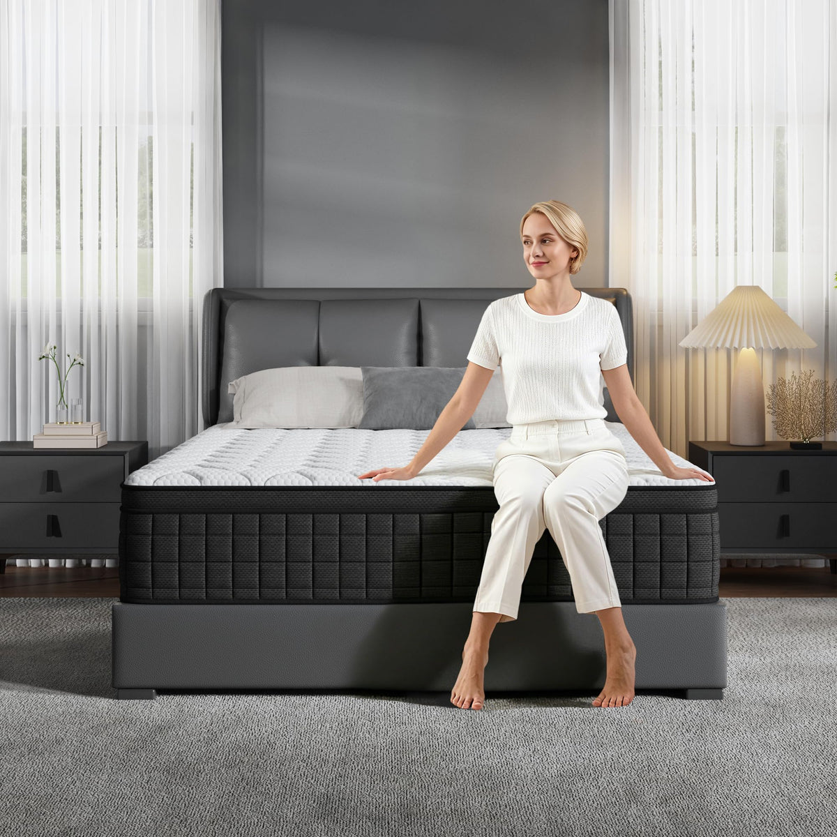 Queen 12 Inch Memory Foam Hybrid Pocket Spring Medium Firm Mattress Y877