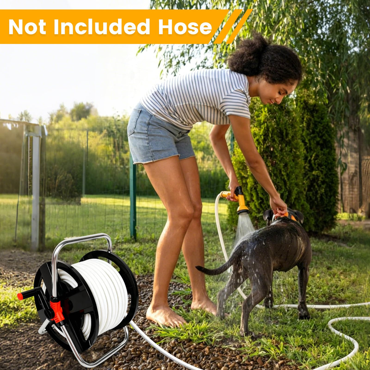 Heavy Duty Aluminum Hand Cranked Hose Reel Cart with 114ft Capacity F45579