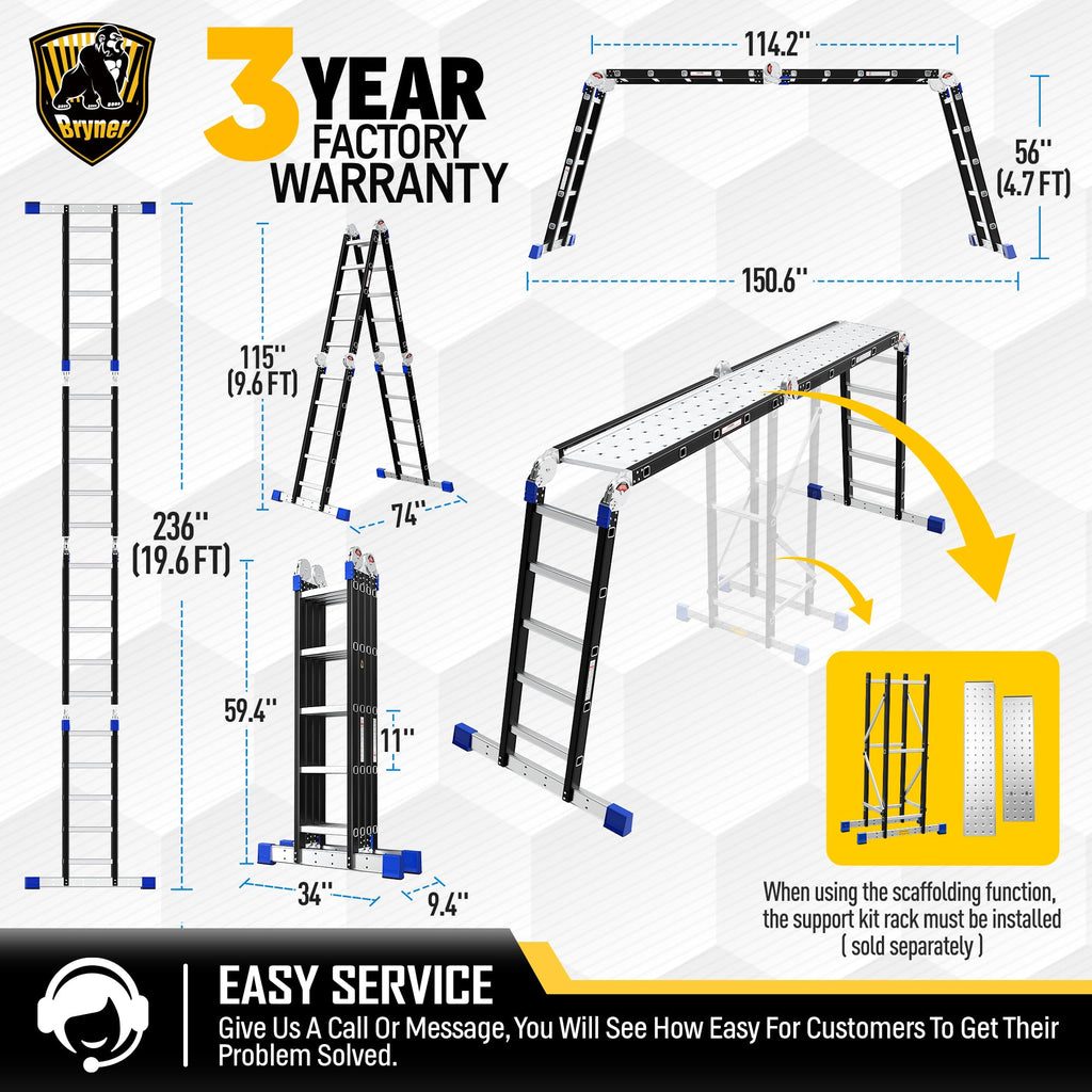 Aluminium 7 in 1 Extension Ladder 19.6Ft 330lbs X20211