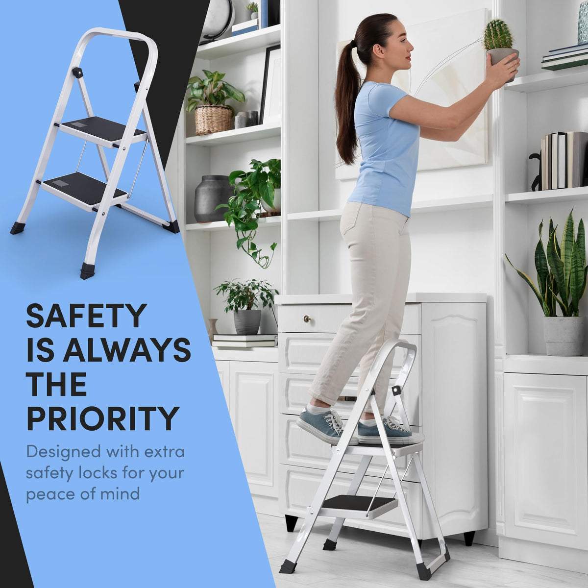 2-Step Folding Steel Ladder with Anti-Slip Platform Y48592