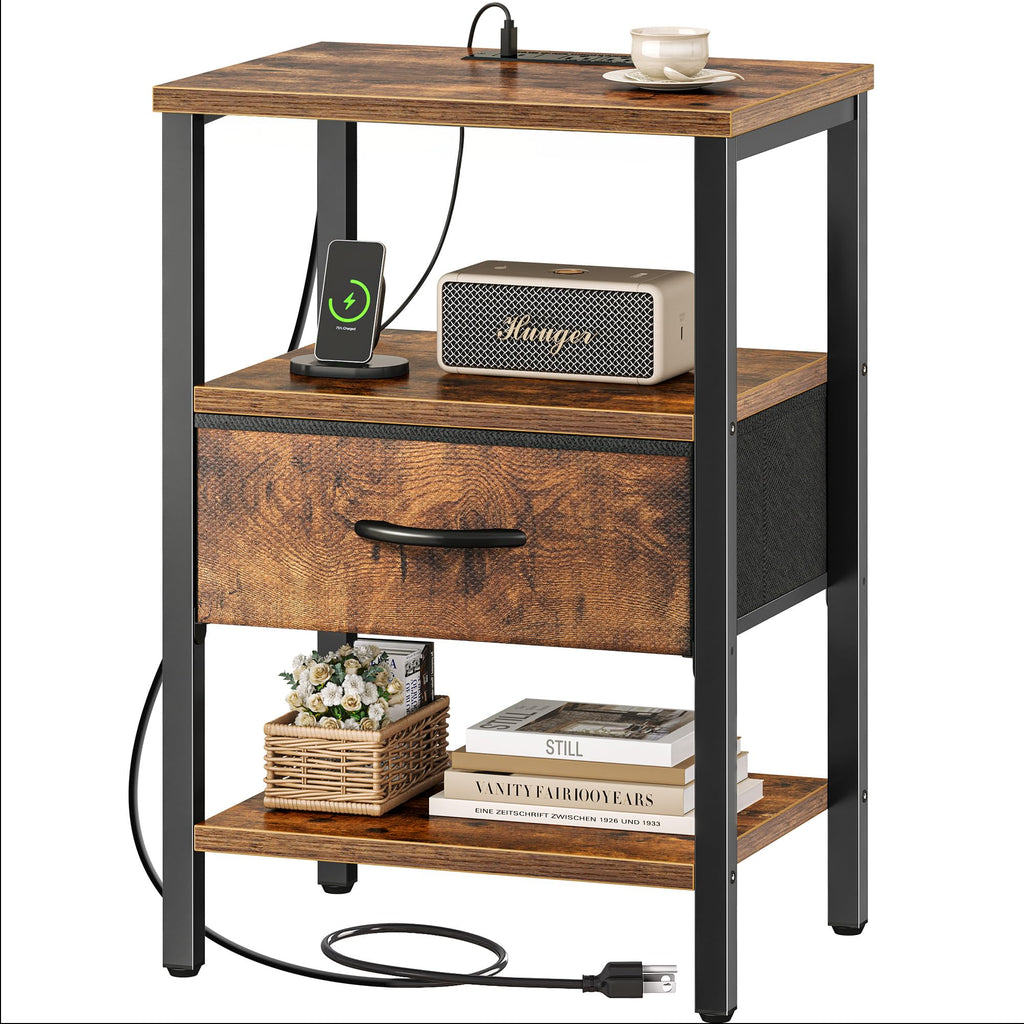 3-Tier Nightstand with Charging Station S7706