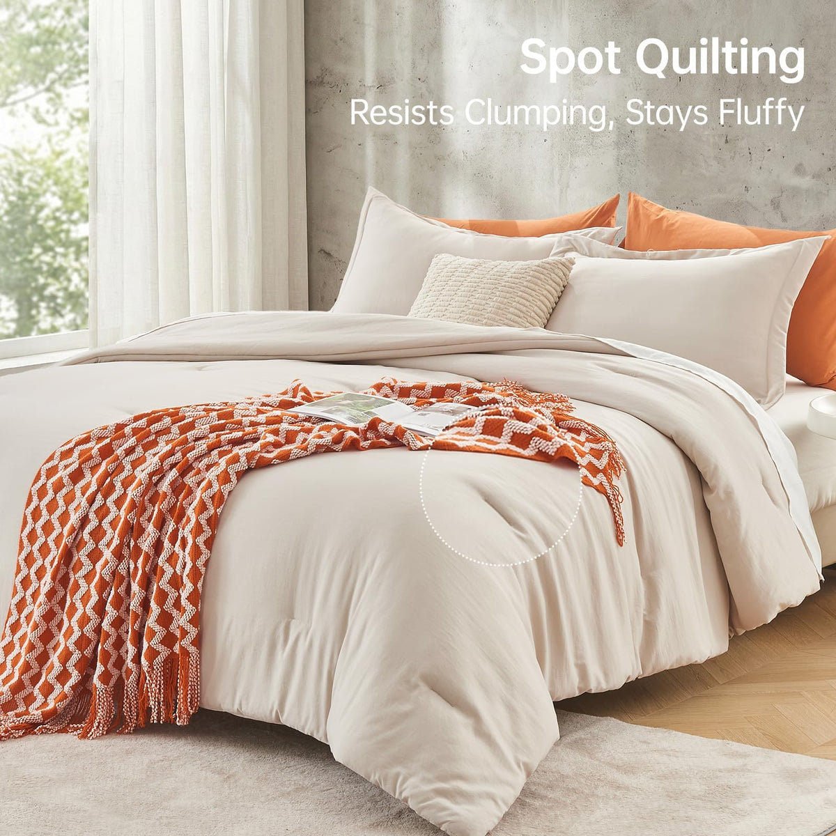 Beige King Size 3 Piece Comforter Set O735