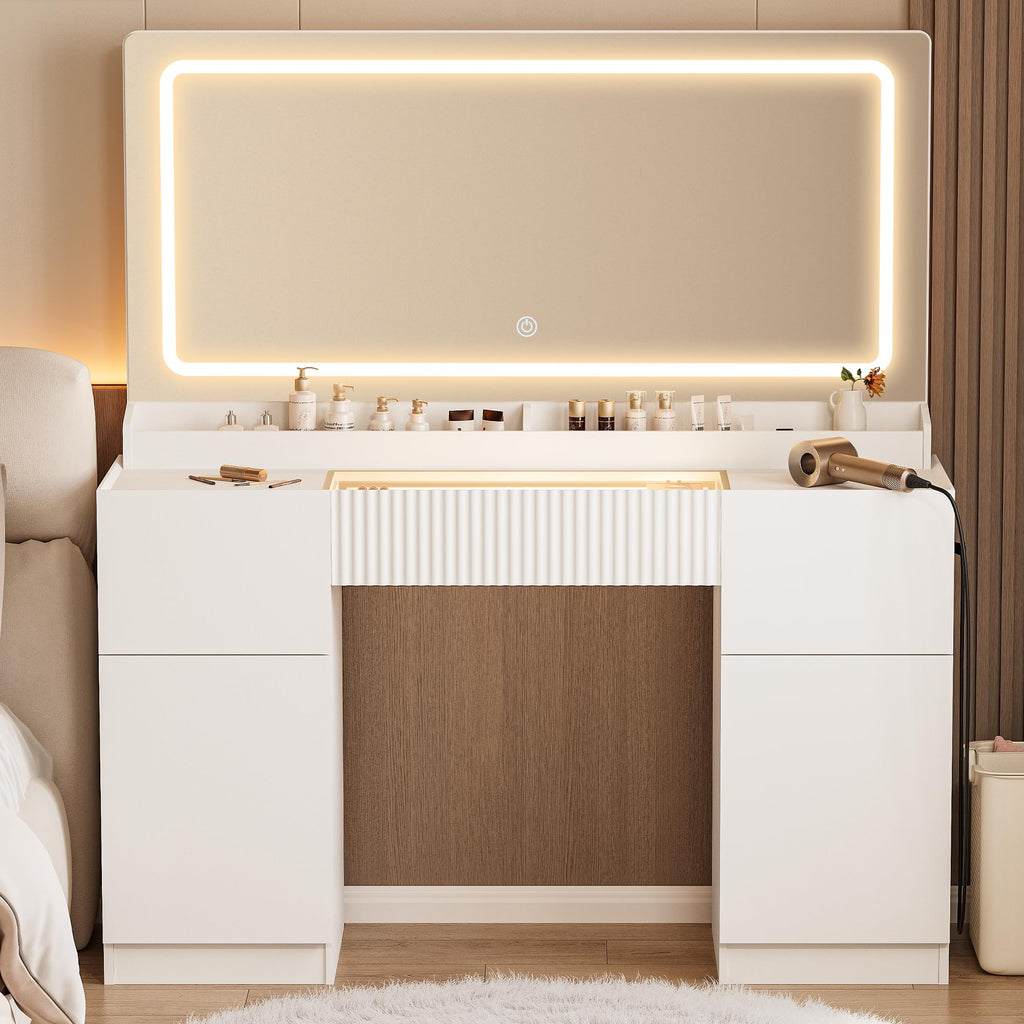 44" Pure White Vanity Desk with Mirror and Lights G973470