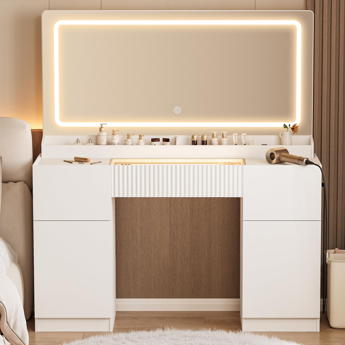 44" Pure White Vanity Desk with Mirror and Lights G973470