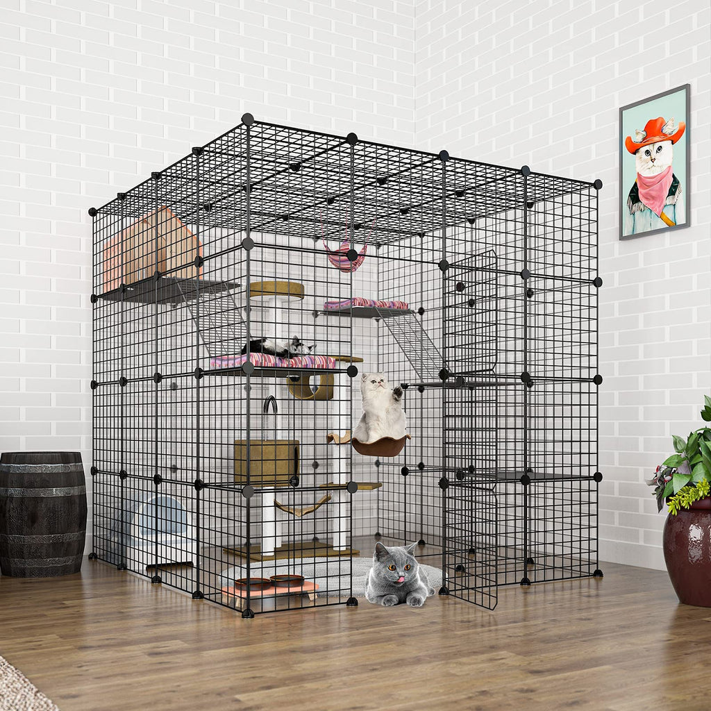 Large Cat Cage Indoor Enclosure Playpen Metal Wire Kennels Crate 55L x 55W x 55H Inchs E234