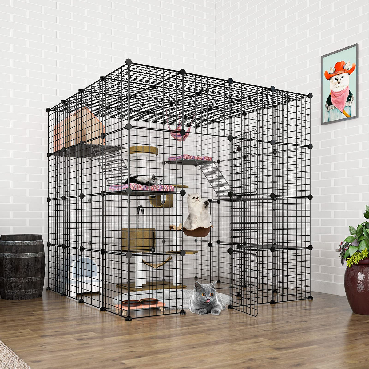 Large Cat Cage Indoor Enclosure Playpen Metal Wire Kennels Crate 55L x 55W x 55H Inchs E234