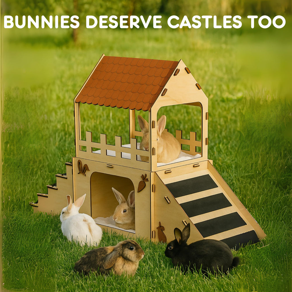 Extra Large Wooden Rabbit Hideout with Fleece Mats Z39053
