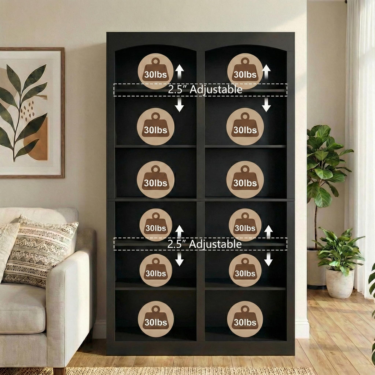 71" Tall Black 12-Tier Wood Bookcase J68131