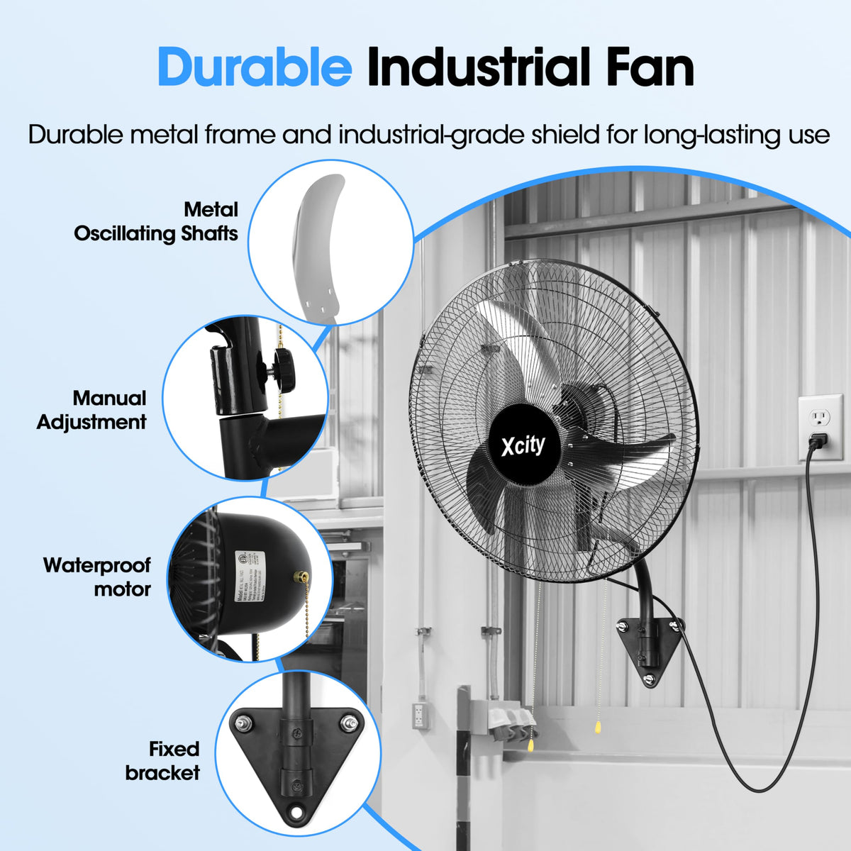 20 inch Industrial Wall Mounted Oscillating Fan, 3-Speed, 5500 CFM, Black G1914