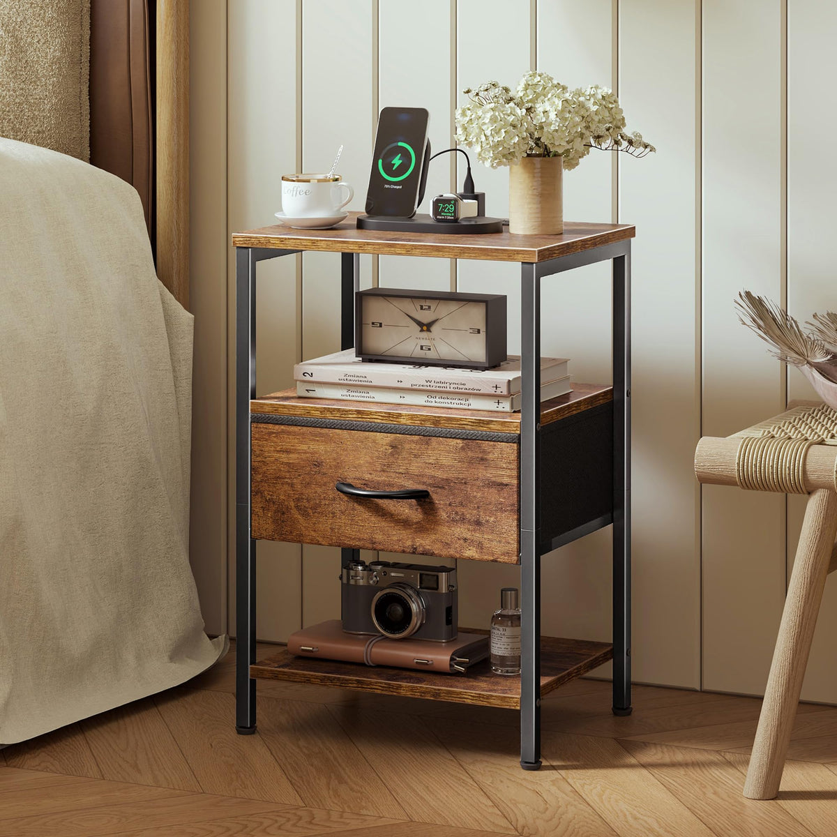 3-Tier Nightstand with Charging Station S7706