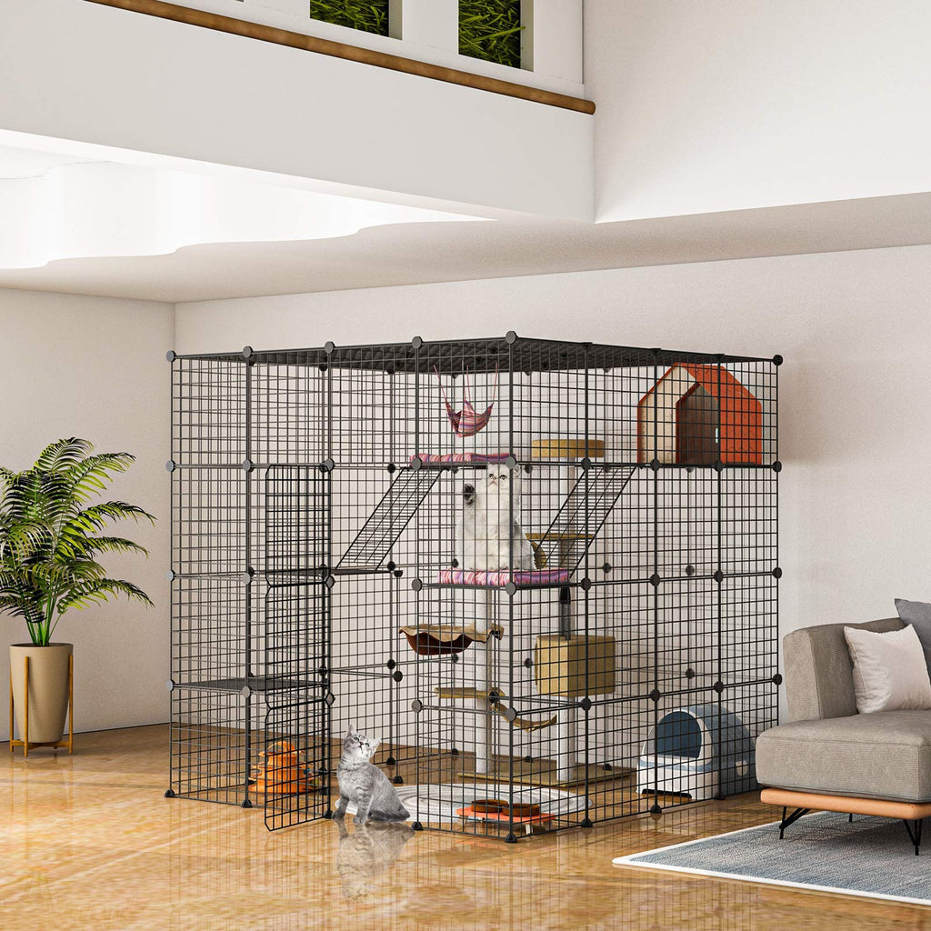 Large Cat Cage Indoor Enclosure Playpen Metal Wire Kennels Crate 55L x 55W x 55H Inchs E234