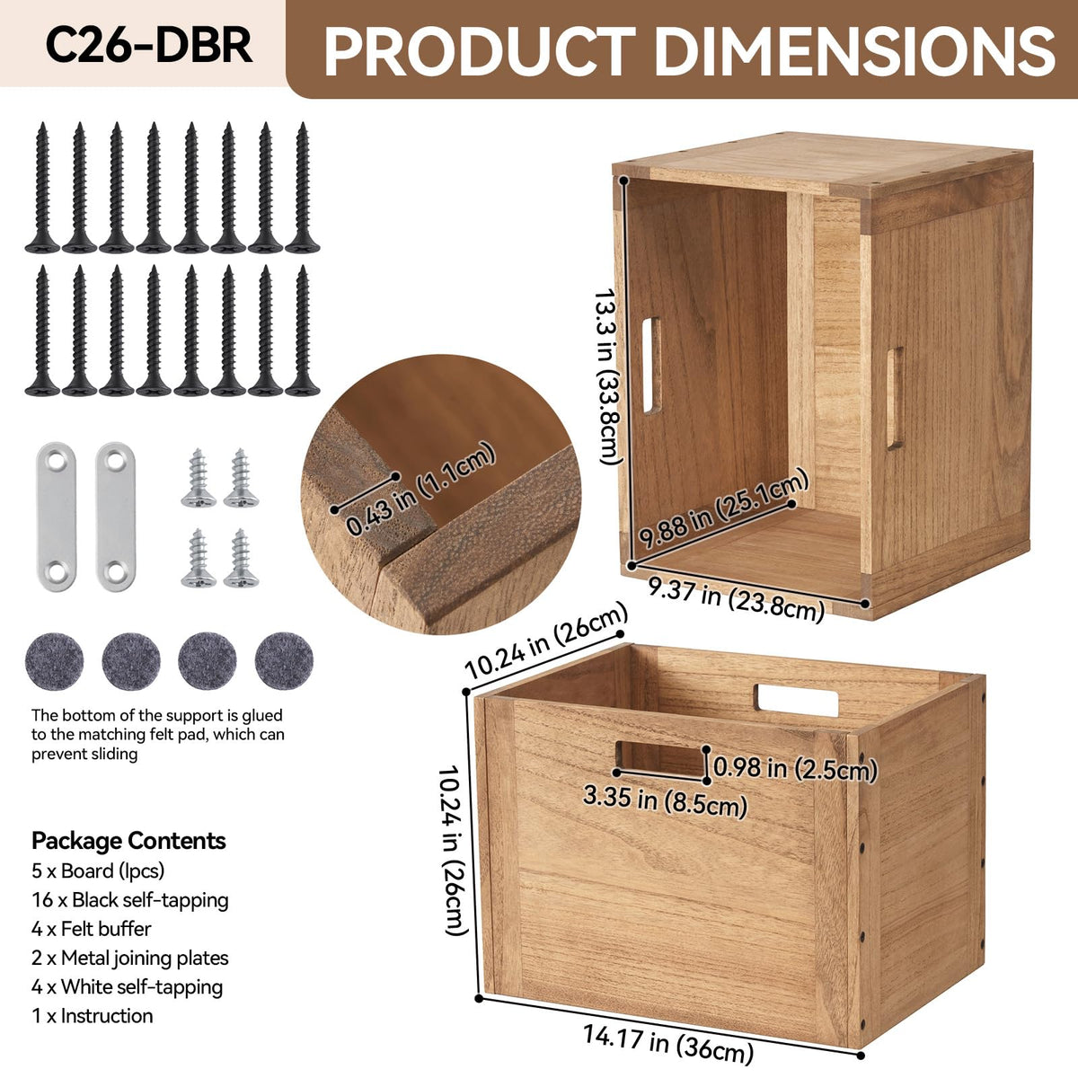 Brown Stackable Wood Storage Cube with Handles O96545
