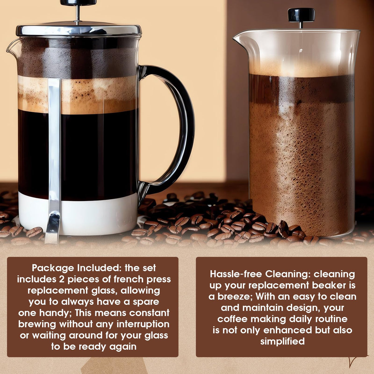2 Pcs Borosilicate Glass French Press Replacement, 34 oz Q40404