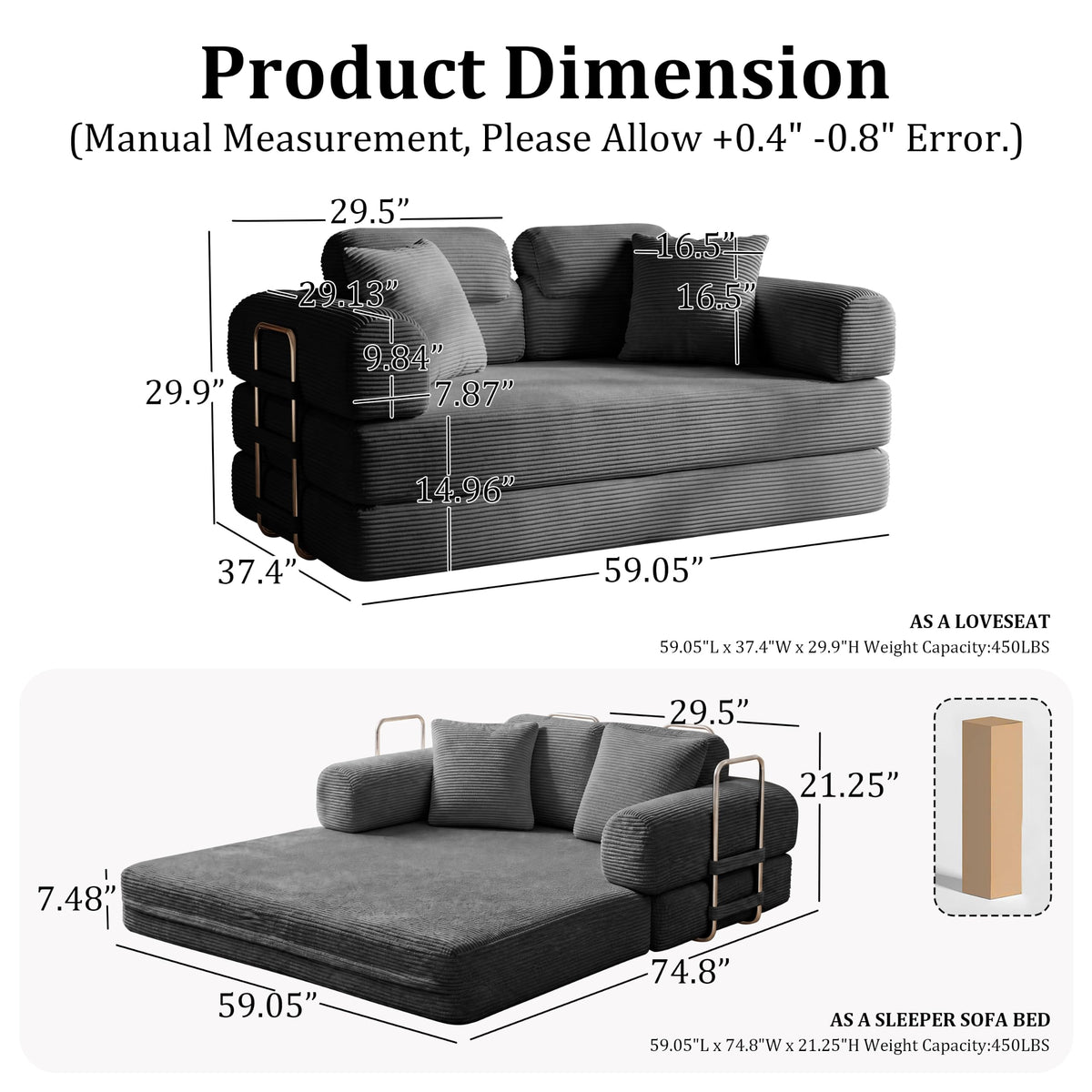 Pink Convertible Sofa Bed with 4 Pillows O27260