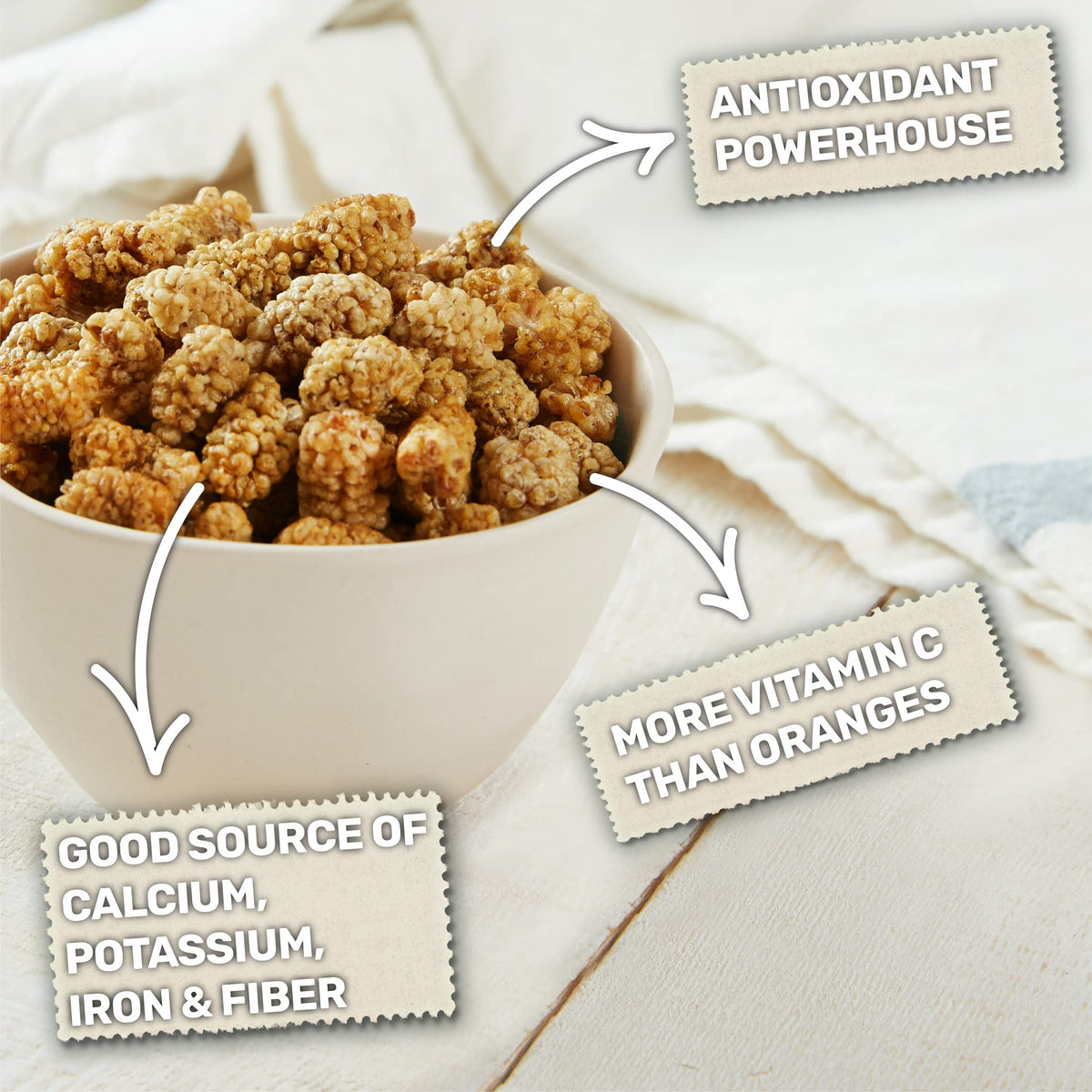Organic Dried White Mulberries 15 OZ K811
