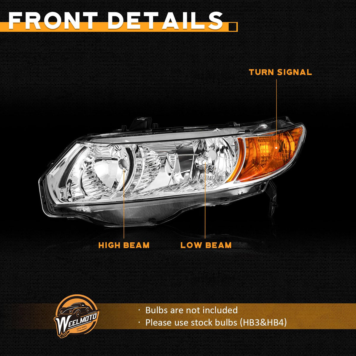 Headlight Assembly Pair Chrome Housing Amber Reflector Z47669