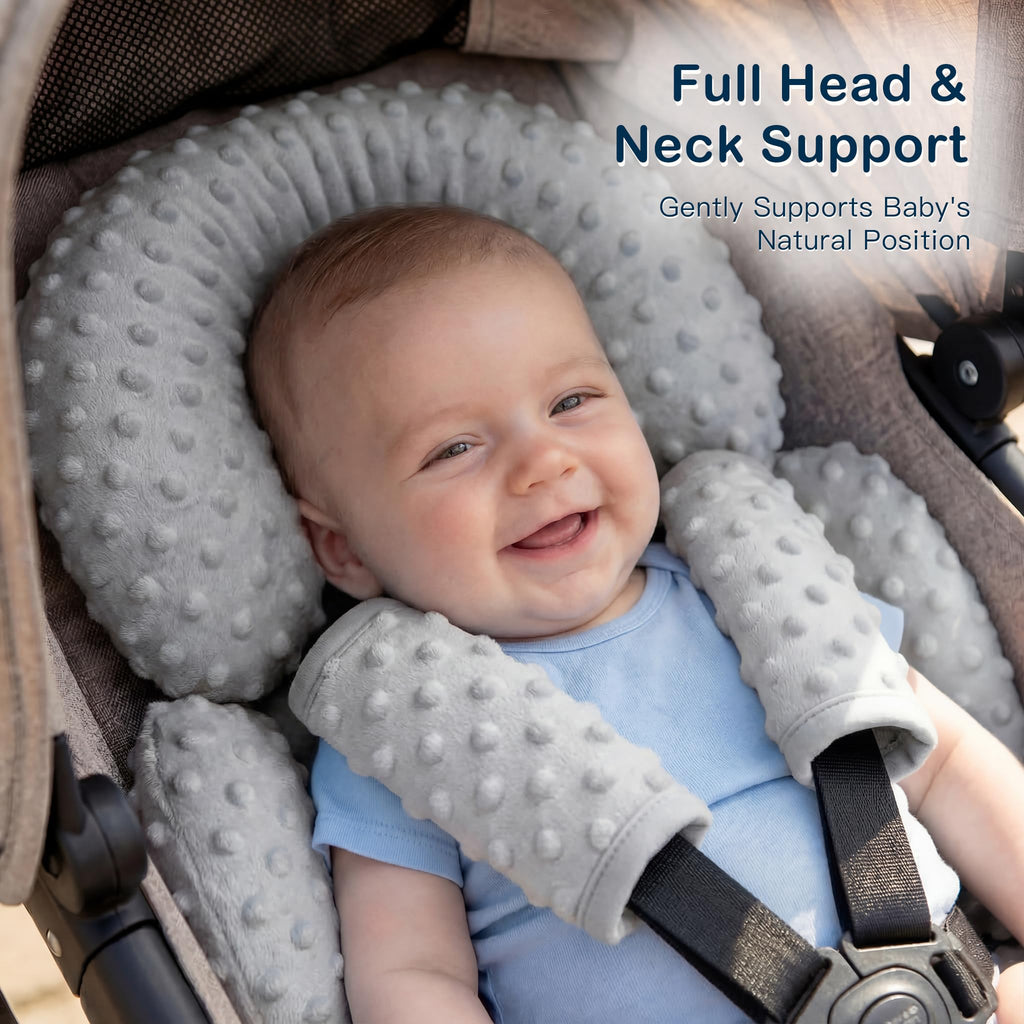 Infant Car Seat Head Neck Body Support, Ultra-Soft Minky Microfiber, 2-in-1 Reversible, Gray H19010