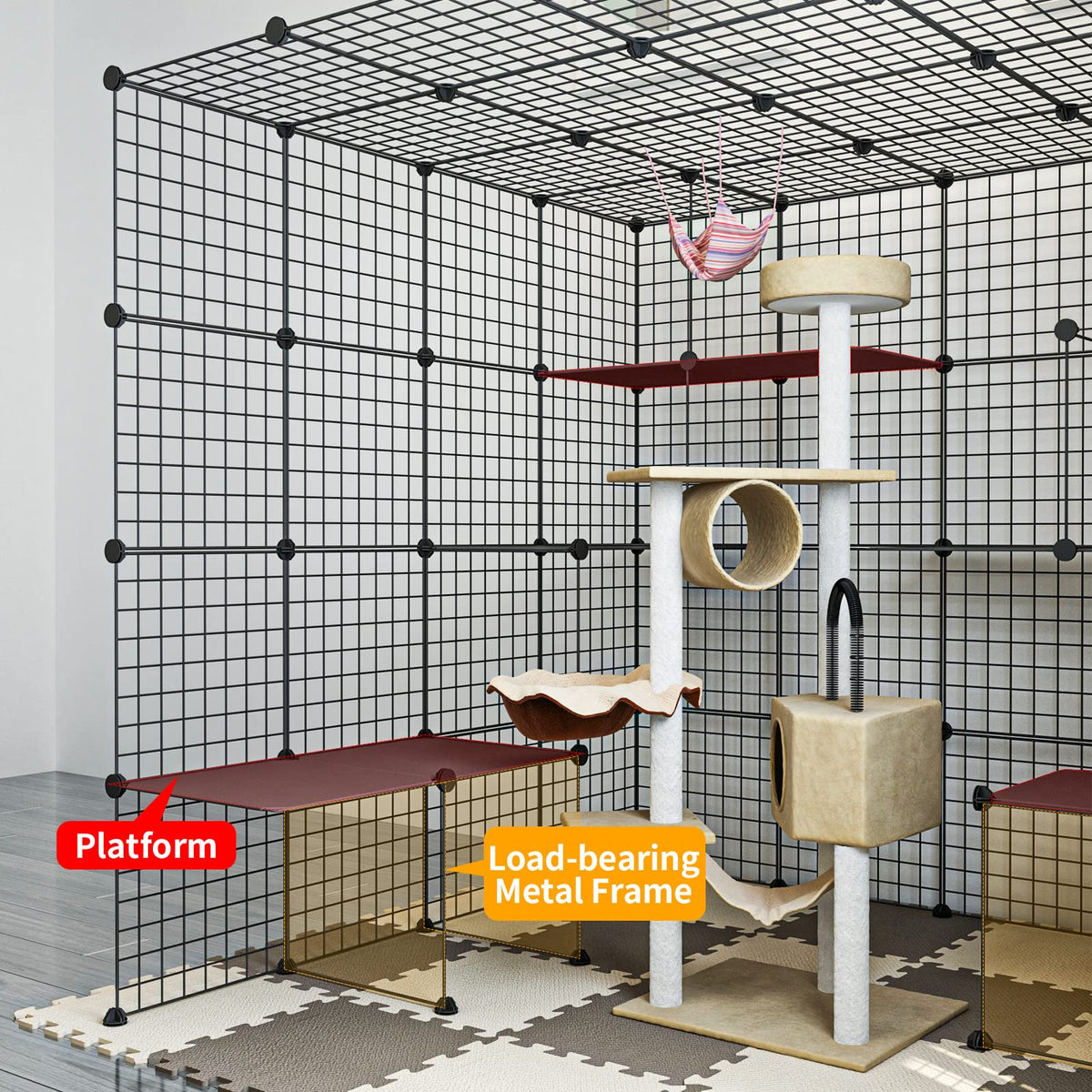 Large Cat Cage Indoor Enclosure Playpen Metal Wire Kennels Crate 55L x 55W x 55H Inchs E234