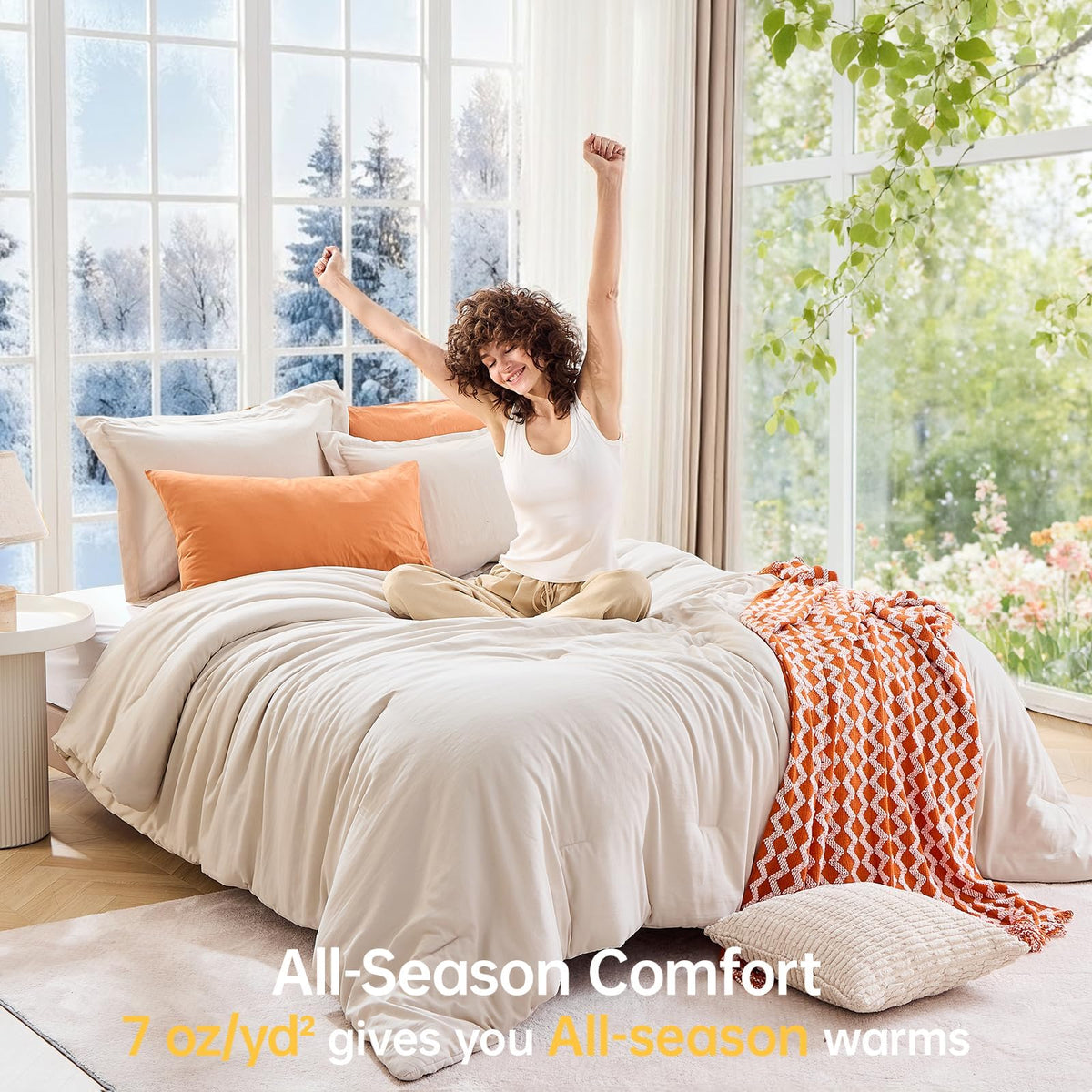 Beige King Size 3 Piece Comforter Set O735