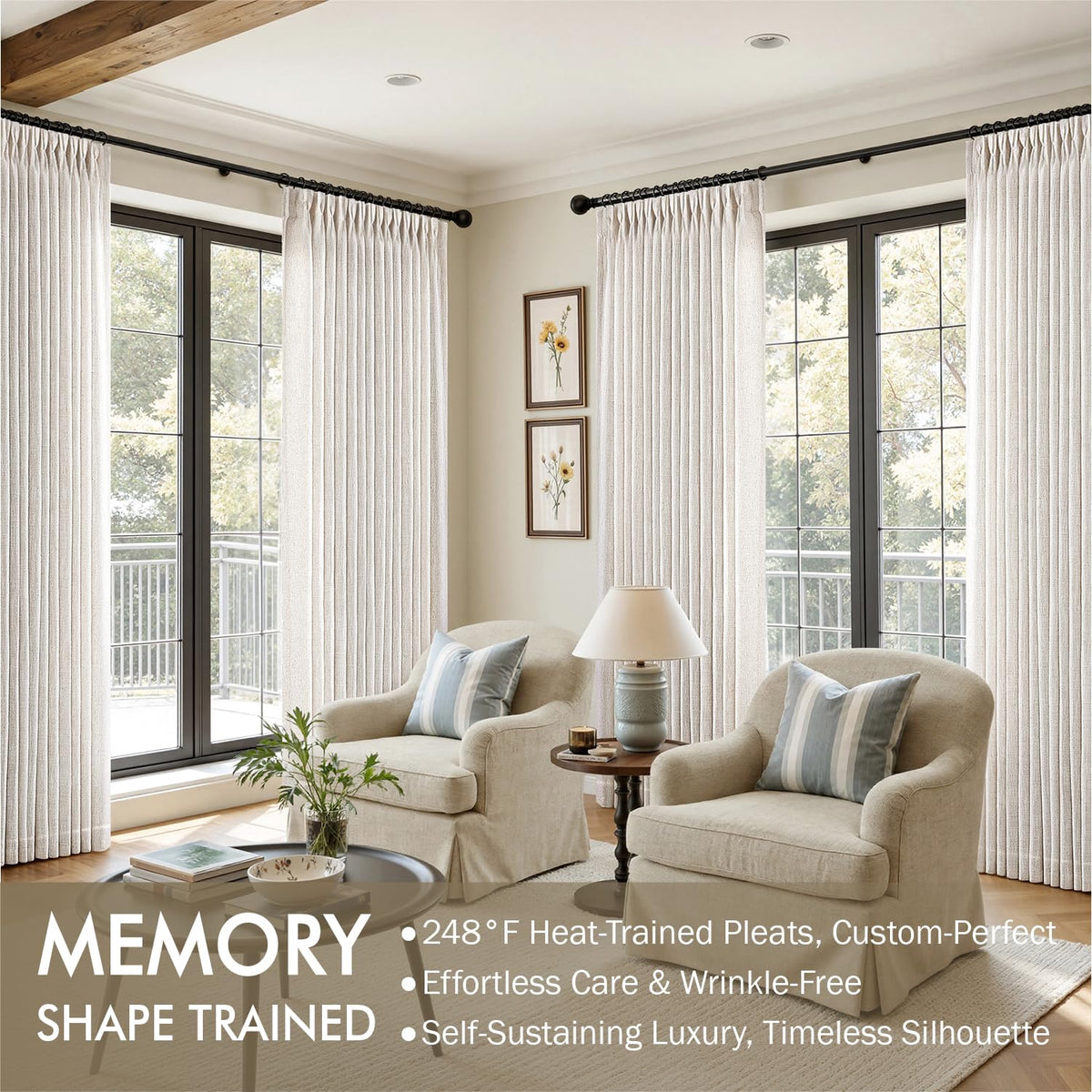 120 Inches Long 2 Panels Linen Curtains M955543