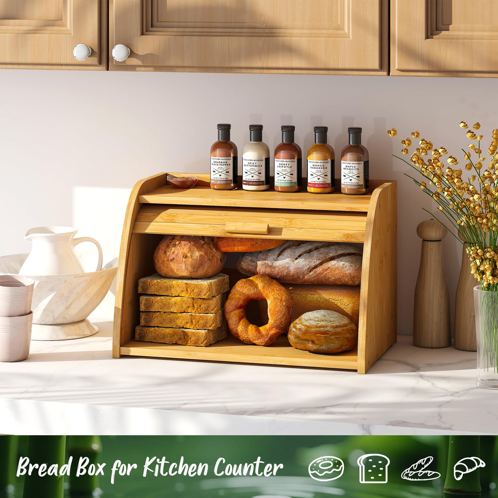 Large Bamboo Wood Bread Box F2235