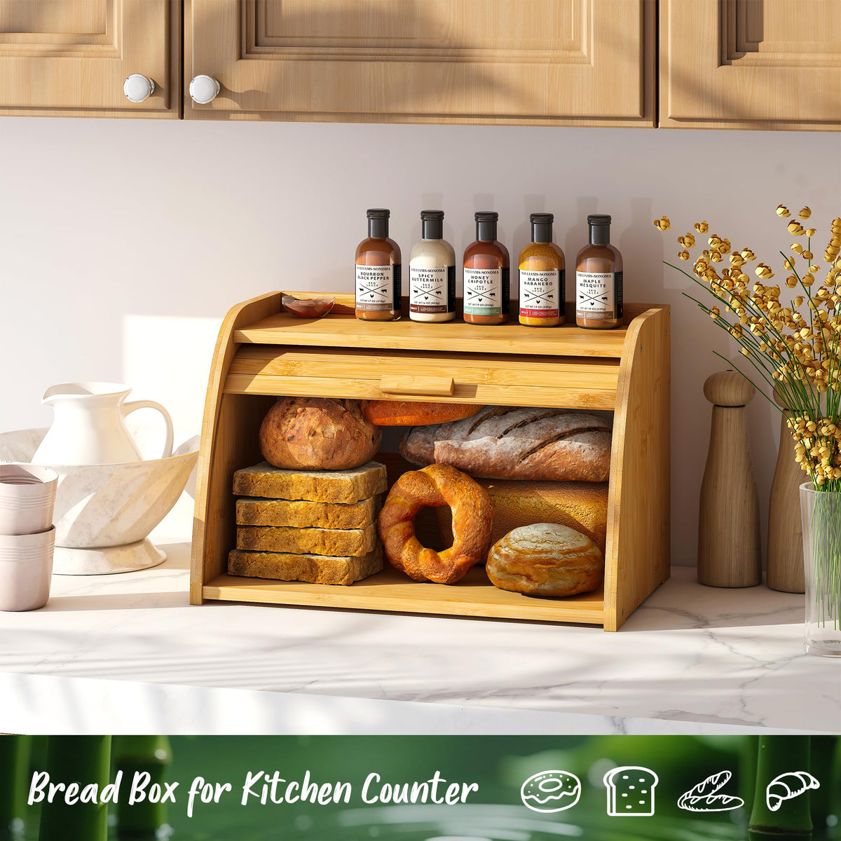 Large Bamboo Wood Bread Box F2235