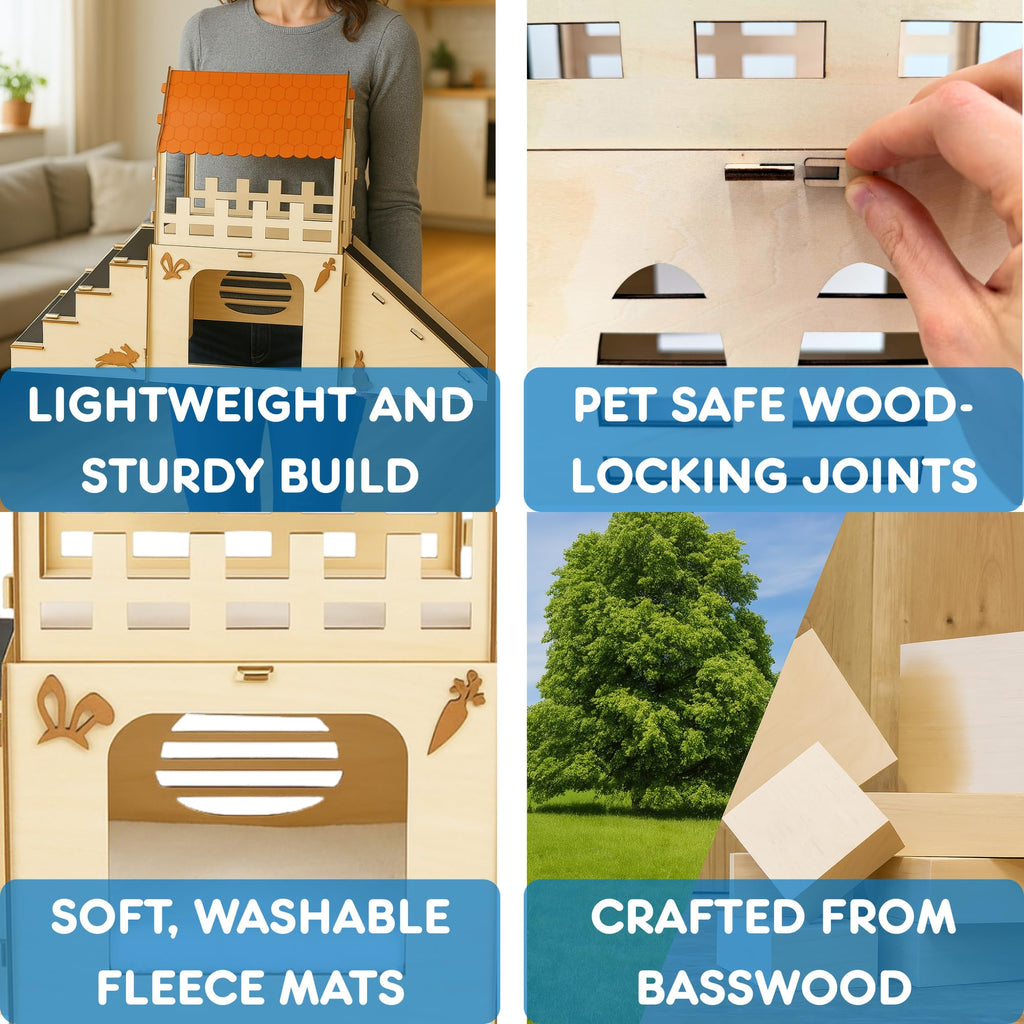 Extra Large Wooden Rabbit Hideout with Fleece Mats Z39053